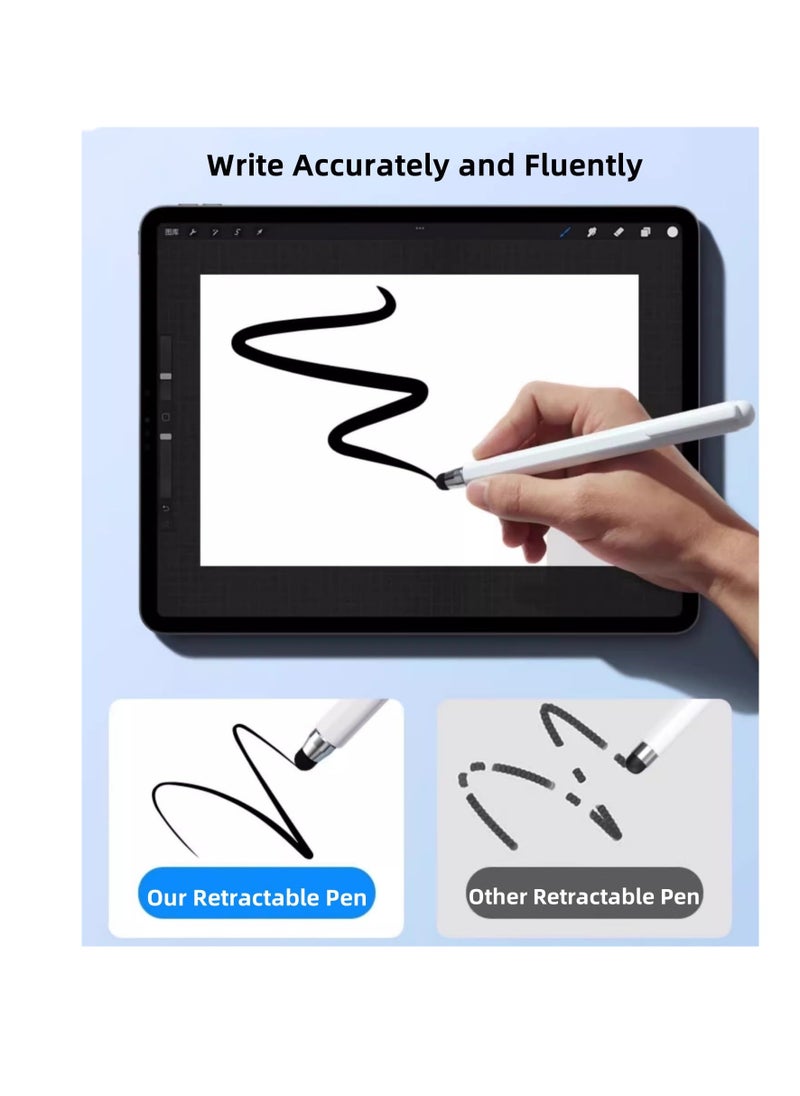 Universal Telescopic Stylus Pen for Touch Screens,Retractable Pointer Stick & Stylus with Special Flocking Tip,Extendable High Precision & Soft, Stylus Pen for Touch Screens (White)