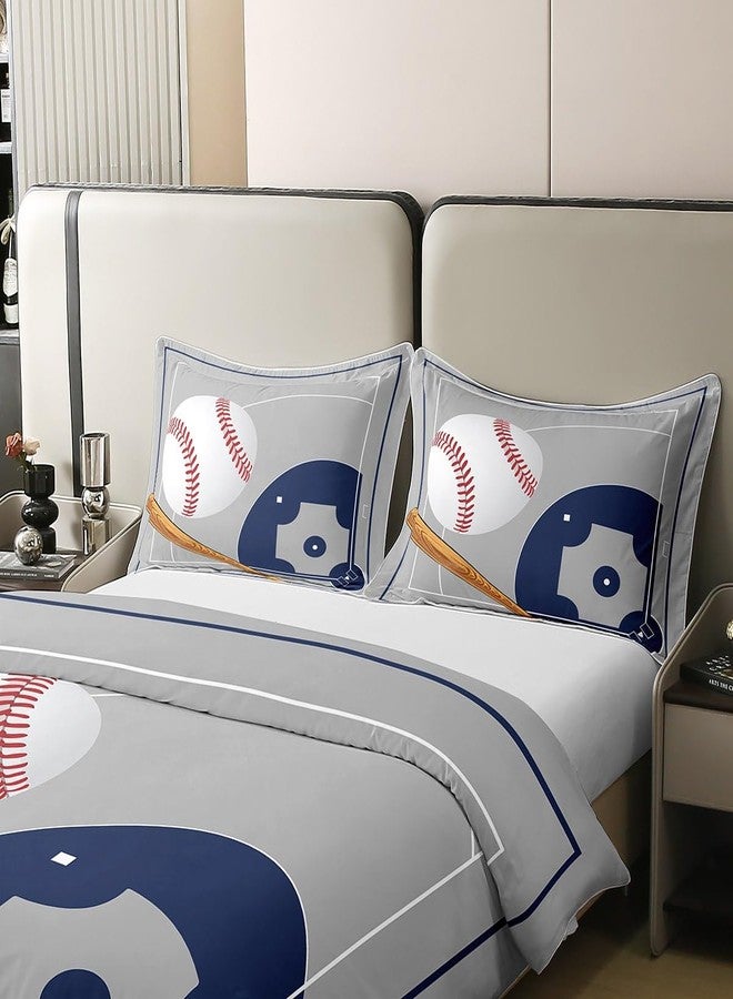 Castle Fairy Nature Cotton Boys Retro Baseball Club Duvet Cover Queen, Hand Drawn Baseball Field Super Soft Bedding Set, Kids Teens Sports Theme Comforter Cover 3 Piece (No Comforter) - Image 4