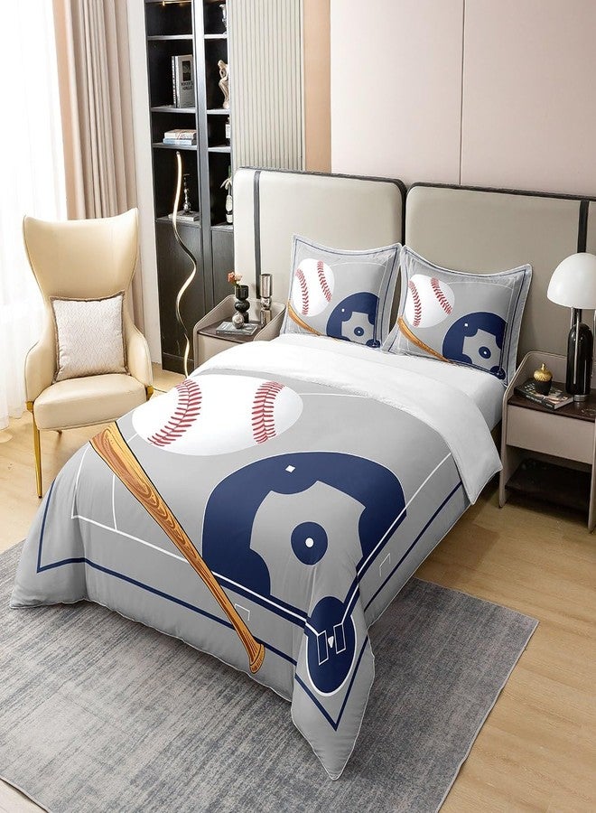 Castle Fairy Nature Cotton Boys Retro Baseball Club Duvet Cover Queen, Hand Drawn Baseball Field Super Soft Bedding Set, Kids Teens Sports Theme Comforter Cover 3 Piece (No Comforter) - Image 3