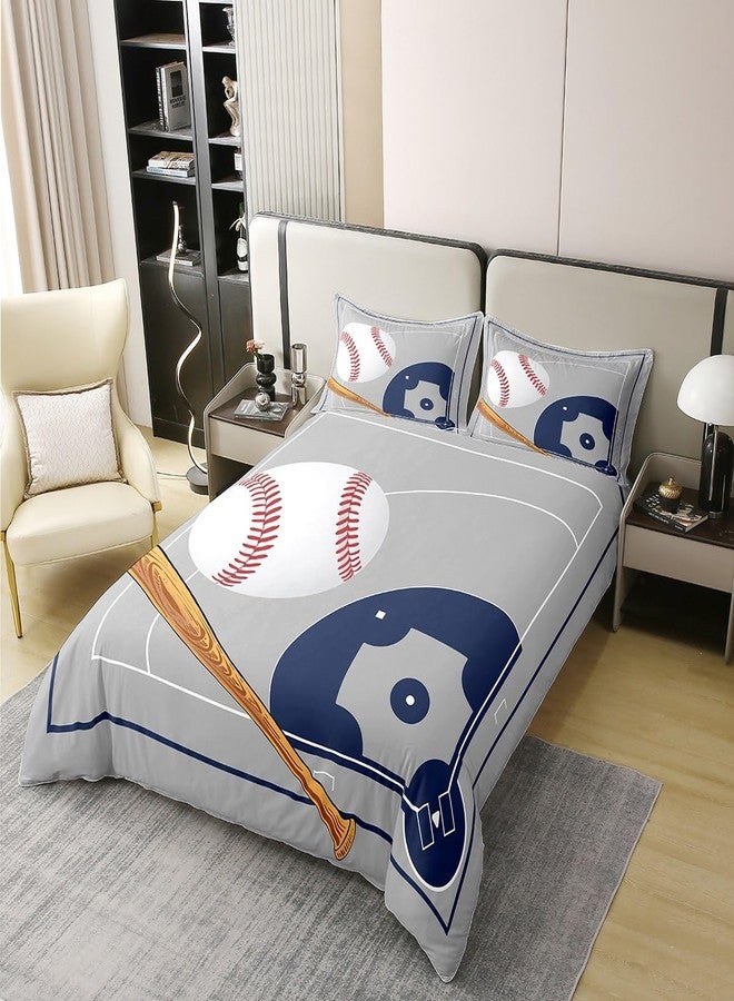 Castle Fairy Nature Cotton Boys Retro Baseball Club Duvet Cover Queen, Hand Drawn Baseball Field Super Soft Bedding Set, Kids Teens Sports Theme Comforter Cover 3 Piece (No Comforter) - Image 2