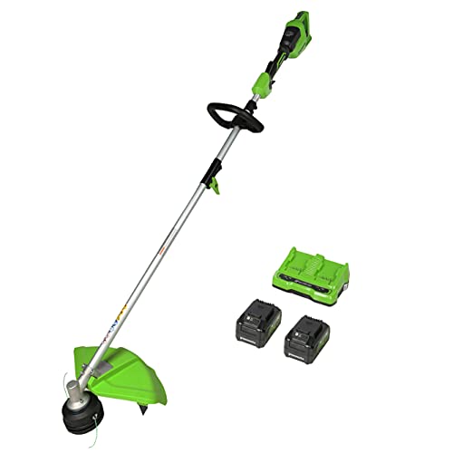 Greenworks 48V 2 x 24V 16 Brushless Cordless Attachment Capable String Trimmer 2 40Ah Batteries and Dual Port Rapid Charger Included