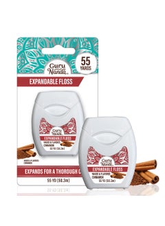 GuruNanda GuruNanda Expandable Waxed Dental Floss for Gentle Deep Cleaning Wide Teeth Flossing  Cinnamon Flavor  55 Yards 
