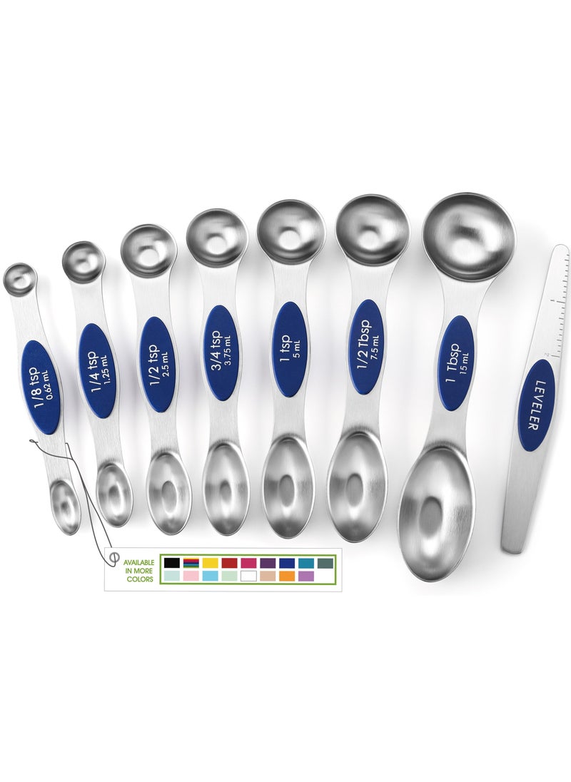 Spring Chef Spring Chef Stainless Steel Magnetic Measuring Spoons Set of 8 with Leveler Heavy Duty Teaspoon  Tablespoon Measuring Spoons With Strong N45 Magnets Kitchen Gadgets for Baking  Cooking  Sapphire 