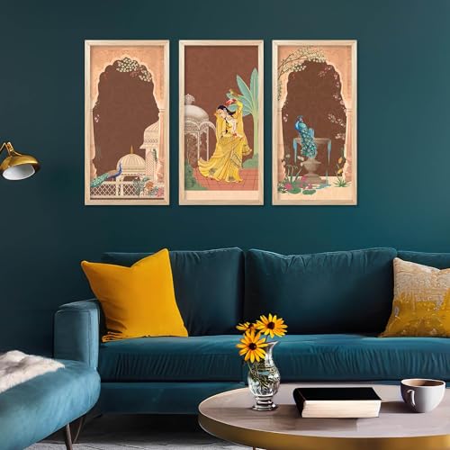 walllane Traditional Indian Art Pichwai Home Décor Paintings | Wall Hanging Frames | Painting for wall Decoration Set of 3(10x19 inch, B) - Image 4