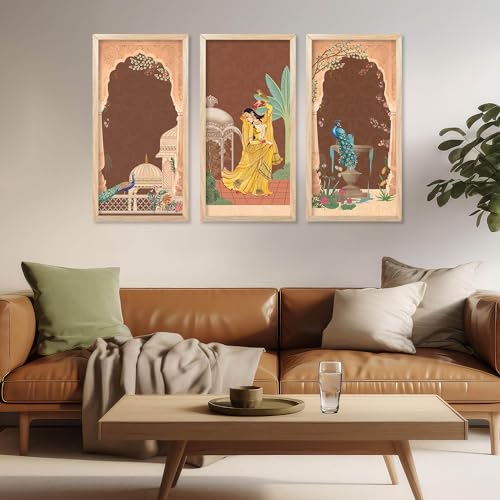 walllane Traditional Indian Art Pichwai Home Décor Paintings | Wall Hanging Frames | Painting for wall Decoration Set of 3(10x19 inch, B) - Image 5