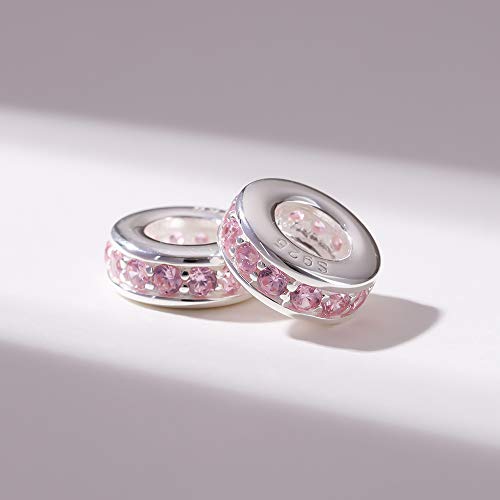 SOUKISS 925 Sterling Silver Spacer Charm Bead with Clear CZ for Charms Bracelets (Pink) - Image 2