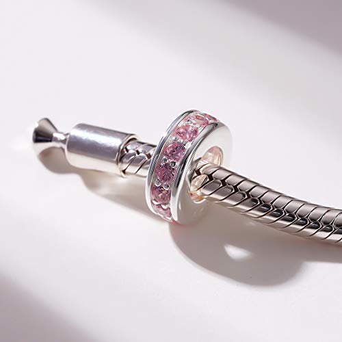SOUKISS 925 Sterling Silver Spacer Charm Bead with Clear CZ for Charms Bracelets (Pink) - Image 4