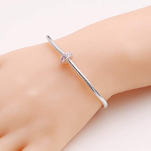 SOUKISS 925 Sterling Silver Spacer Charm Bead with Clear CZ for Charms Bracelets (Pink) - Image 5