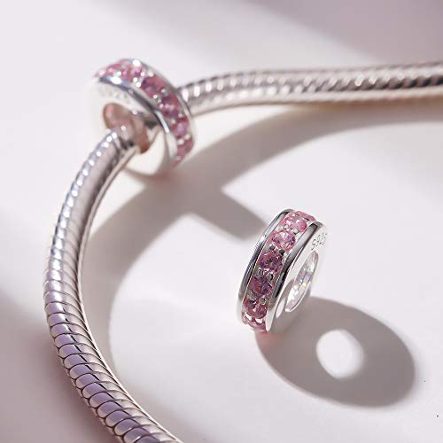 SOUKISS 925 Sterling Silver Spacer Charm Bead with Clear CZ for Charms Bracelets (Pink) - Image 3