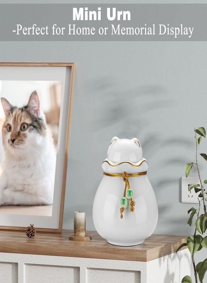 SOITIS Pet Memorial Urn for Cat or Dog Ashes - 3.54"x3.15" Elegant Ceramic Keepsake Holder with Cat-Shaped Lid & Gold Trim, Small White Urn for Pet Ashes - Image 5