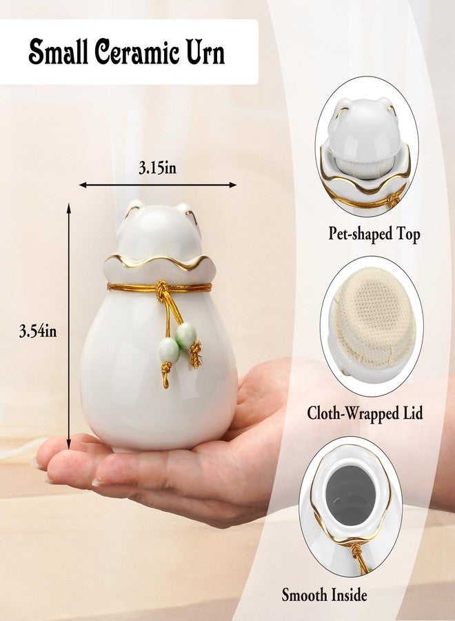 SOITIS Pet Memorial Urn for Cat or Dog Ashes - 3.54"x3.15" Elegant Ceramic Keepsake Holder with Cat-Shaped Lid & Gold Trim, Small White Urn for Pet Ashes - Image 3