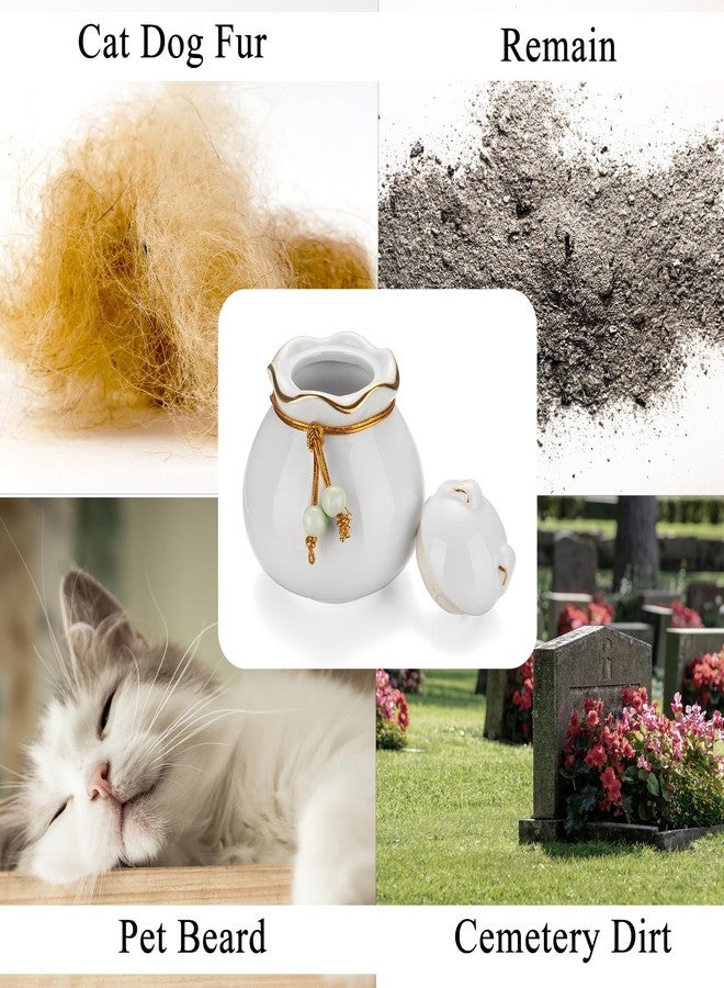 SOITIS Pet Memorial Urn for Cat or Dog Ashes - 3.54"x3.15" Elegant Ceramic Keepsake Holder with Cat-Shaped Lid & Gold Trim, Small White Urn for Pet Ashes - Image 2