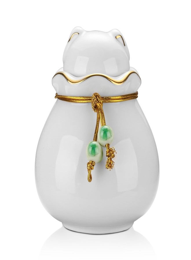 SOITIS Pet Memorial Urn for Cat or Dog Ashes - 3.54"x3.15" Elegant Ceramic Keepsake Holder with Cat-Shaped Lid & Gold Trim, Small White Urn for Pet Ashes - Image 1