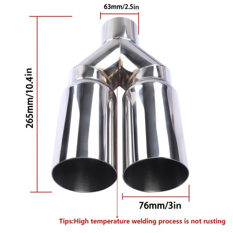 Dual Stainless Steel Exhaust System 63 76mm Y Shape Single Layer Double Outlet For Modification Enhances Exhaust Performance 1pc - Image 2