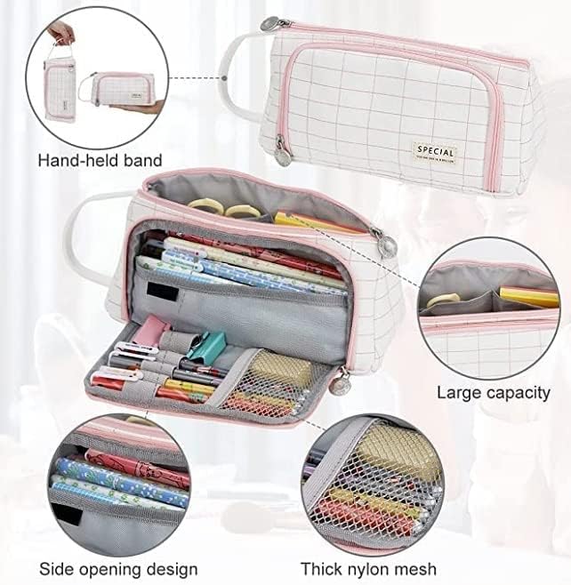 Xpandio Large Capacity Pencil Case Pouch, Cute Aesthetic Big Capacity Zipper Cases Pen Portable Office Stationery Makeup Bag, Desk Organizer for College Adults Women Men (Pink) - Image 2