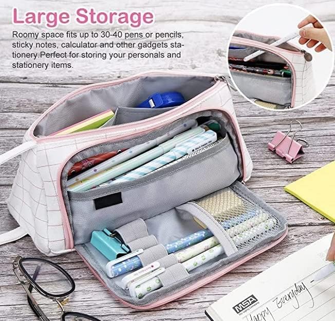 Xpandio Large Capacity Pencil Case Pouch, Cute Aesthetic Big Capacity Zipper Cases Pen Portable Office Stationery Makeup Bag, Desk Organizer for College Adults Women Men (Pink) - Image 3
