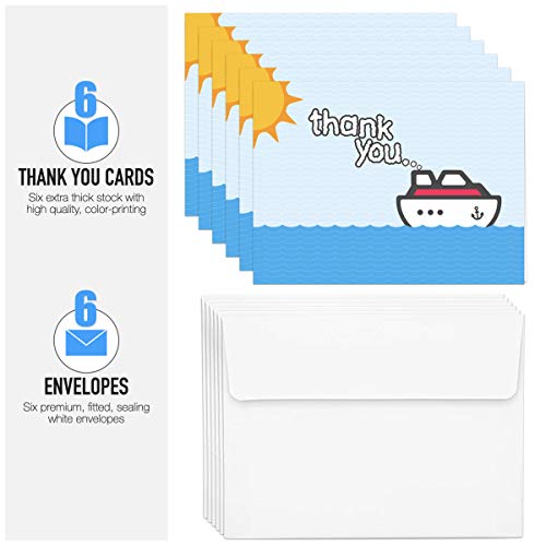 Cruise On Cruise Staff Thank You Cards (6 Pack), Elegant Appreciation Cards for Crew, Servers & Hosts, Premium Quality, Blank Inside for Personalized Messages, Cruise Gift - Image 2