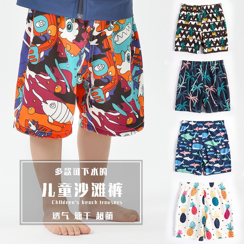 Children''s Beach Pants Cartoon Pattern Five-point Loose Casual Shorts Men''s and Women''s Big Kids Holiday Travel Boxer Swim Trunks - Image 2
