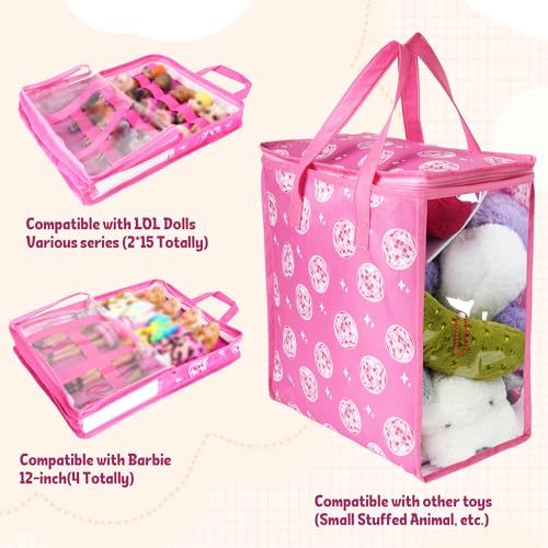 Primo Lines 4 Pack Doll Storage Organizer Compatible with Barbie Dolls 12-Inch, Toy Storage Bag Compatible with LOL Surprise Dolls, Toy Travel Carrying Case for Girls Boys with Label & Handle, Bags Only - Image 2
