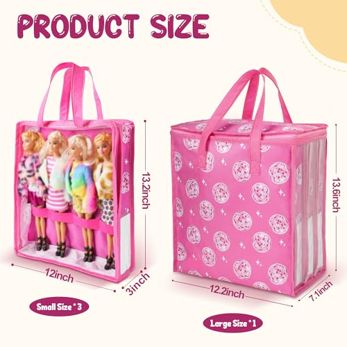 Primo Lines 4 Pack Doll Storage Organizer Compatible with Barbie Dolls 12-Inch, Toy Storage Bag Compatible with LOL Surprise Dolls, Toy Travel Carrying Case for Girls Boys with Label & Handle, Bags Only - Image 3