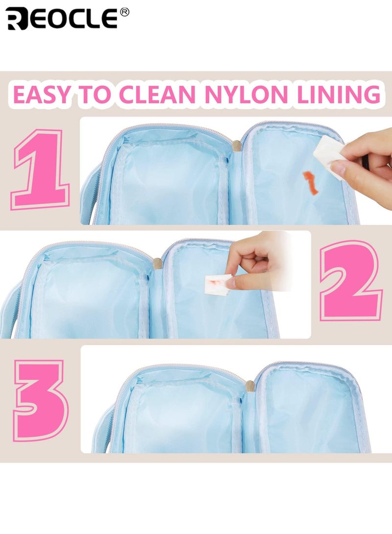 REOCLE Women's Makeup Bag Cartoon Cosmetics Pouch Mini Travel Toiletry Case Waterproof Reusable Faux Leather Lightweight Portable Accessories for Women for Ladies for Daily Use - Image 4