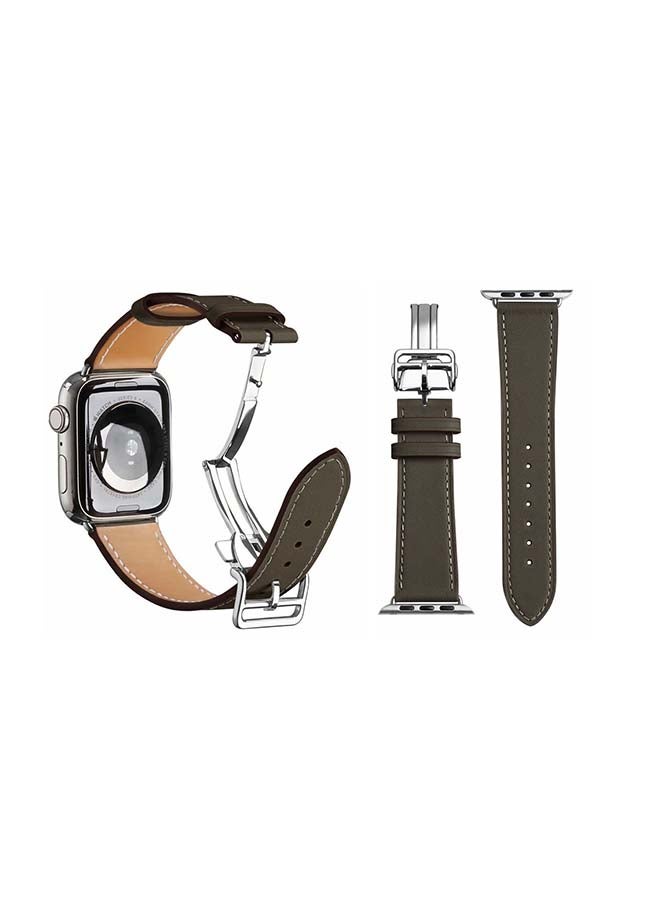 Perfii Genuine Leather Replacement Band For Apple Watch Series 6/SE/5/4/3/2/1 Light Brown - Image 2
