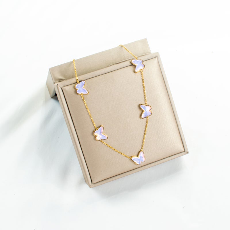 سلسلة أستانليس ستيل ذهبي مع دلايات شكل فراشة