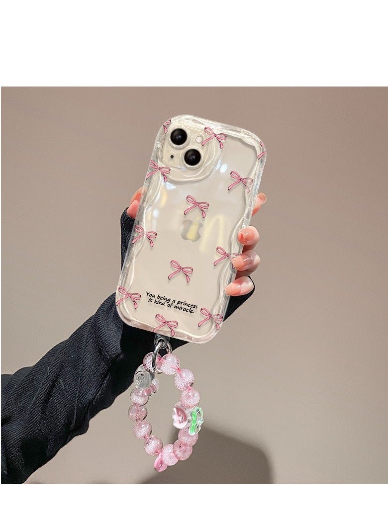 NIBEMINENT Minimalist Pink Bow Screen Protective TPU Case Cover For iPhone 16 Pro Max, Minimalist Pink Bow With Pendant