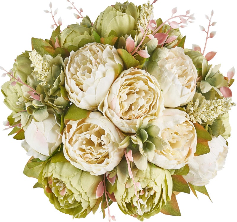 Mkono Peonies Artificial Flowers, 2 Packs 13 Stems Faux Peony Flowers Real Touch Fake Silk Bouquet for Arrangements Dining Table Centerpieces for Kitchen Bridal Wedding Party (2, New Green) - Image 1