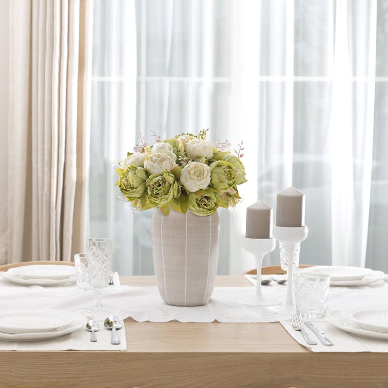 Mkono Peonies Artificial Flowers, 2 Packs 13 Stems Faux Peony Flowers Real Touch Fake Silk Bouquet for Arrangements Dining Table Centerpieces for Kitchen Bridal Wedding Party (2, New Green) - Image 3