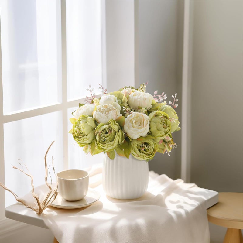 Mkono Peonies Artificial Flowers, 2 Packs 13 Stems Faux Peony Flowers Real Touch Fake Silk Bouquet for Arrangements Dining Table Centerpieces for Kitchen Bridal Wedding Party (2, New Green) - Image 2