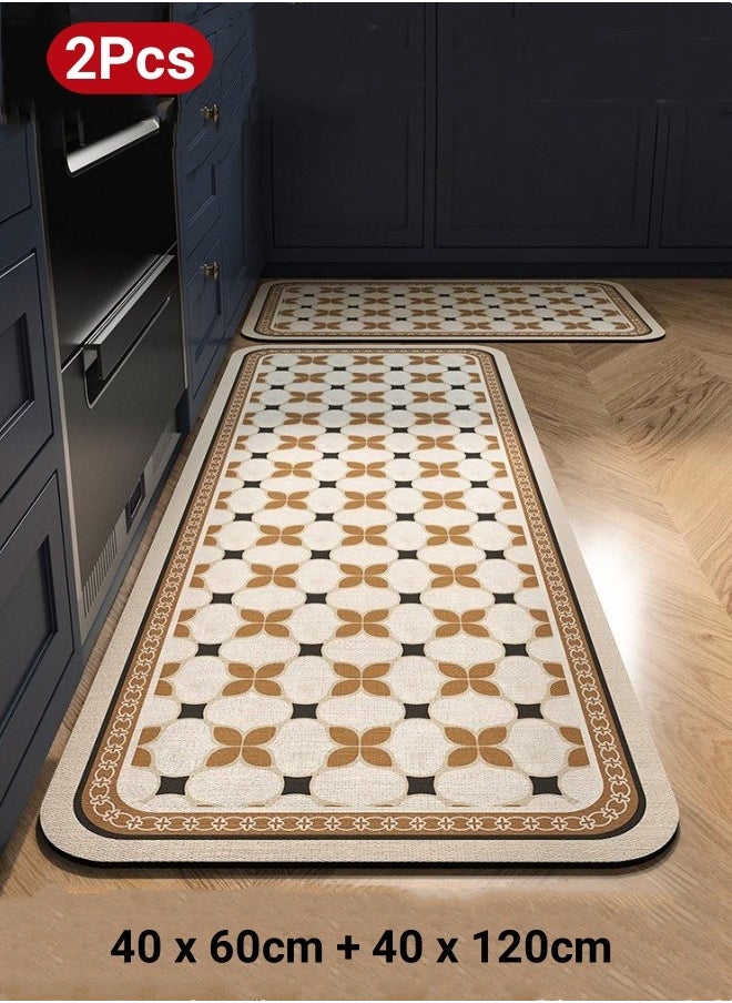 Generic Kitchen Rug Mats Set, 2Pcs Floor Runner Mats Non-Slip Kitchen  Standing Mats Absorbent Front of Sink Mats Kitchen Carpet 40x60cm + 40x120cm for Rooms & Kitchen & Bathrooms  - Image 1
