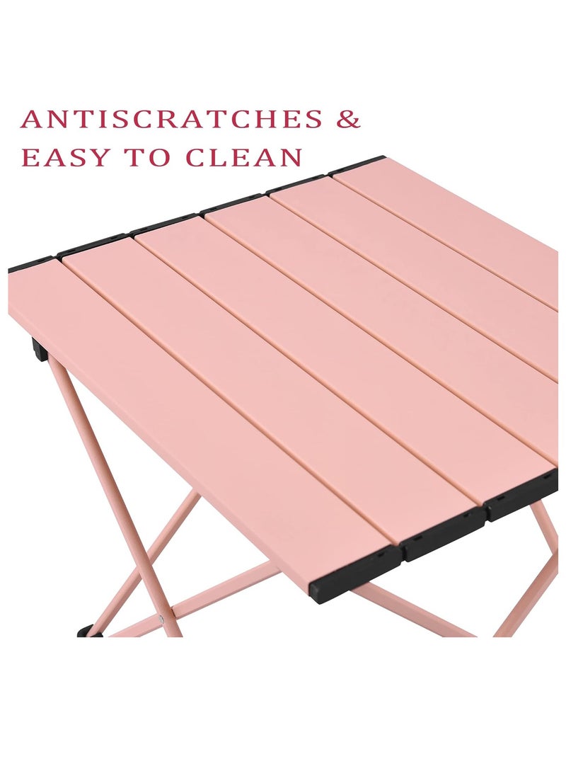 Generic - Medium Folding Camping Table with Aluminum Table Top, Beach Table for Sand with Carrying Bag,Prefect for Outdoor, Picnic, BBQ, Cooking, Festival (Pink) - Image 1