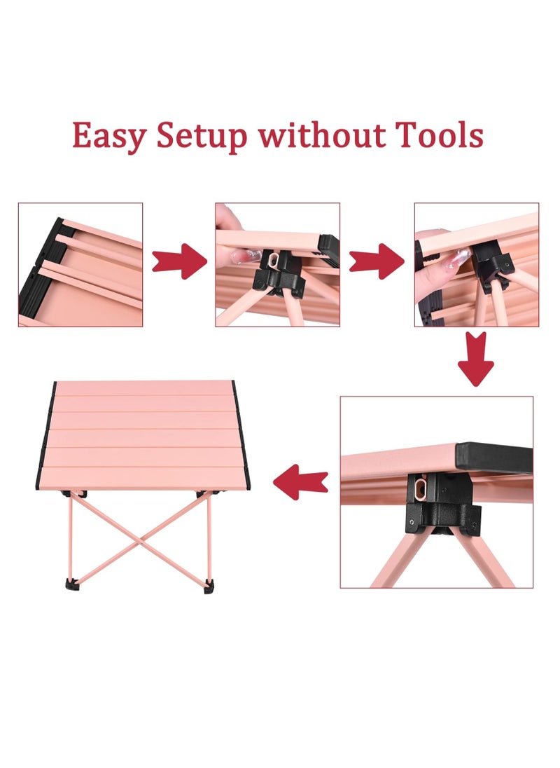 Generic - Medium Folding Camping Table with Aluminum Table Top, Beach Table for Sand with Carrying Bag,Prefect for Outdoor, Picnic, BBQ, Cooking, Festival (Pink) - Image 1