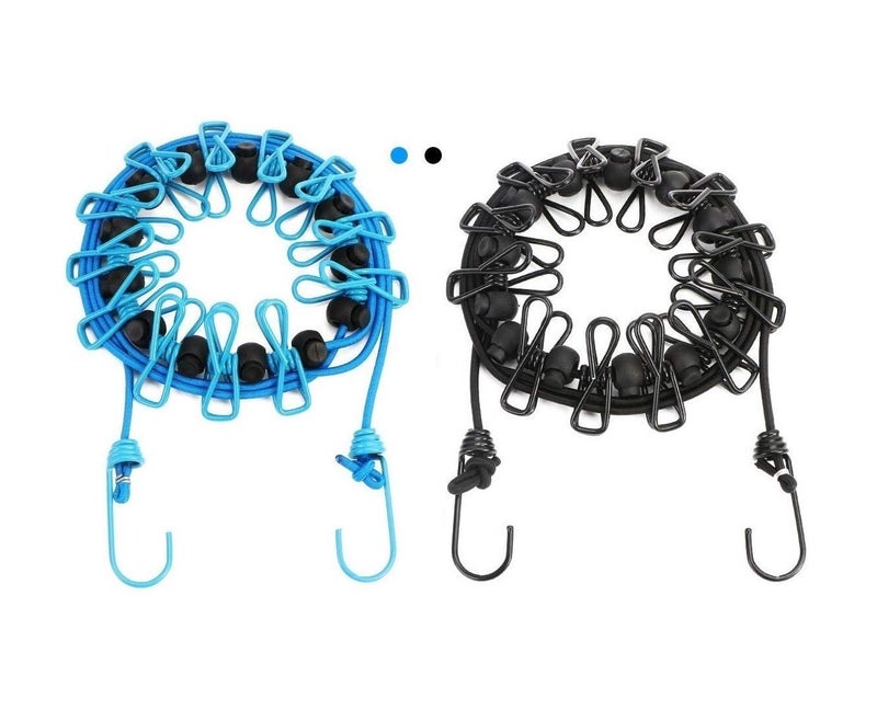 Newraturner 2 Pack Portable Clothesline with 12 Clothespins, Windproof Travel Stretchy Retractable Elastic Laundry Clothes Line for Backyard, Vacation Hotel, Balcony Drying - Image 1