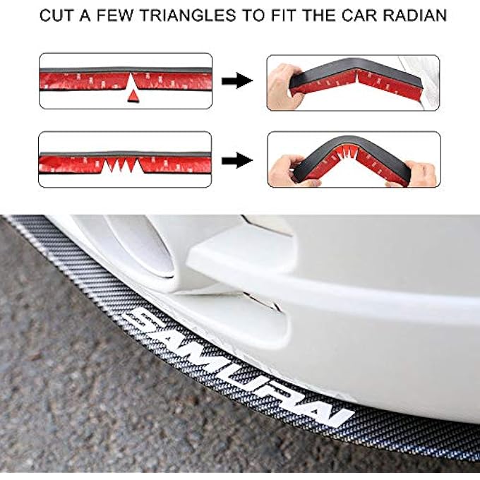 Samurai 2.5m/8.2ft Car Front Lip Universal Carbon Fiber Rubber Front Bumper Lip Splitter Spoiler for Car Side Skirt Lip Separator Waterproof Anti-Collision Protection for Truck - Image 3