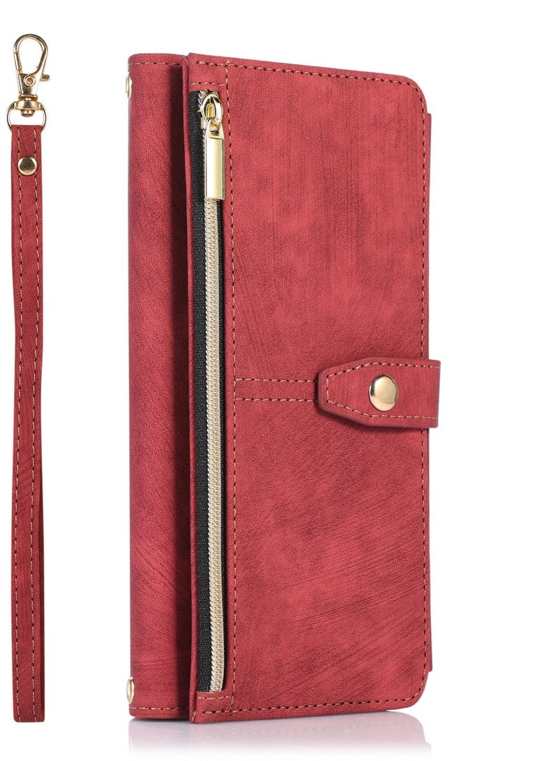 Suteni Zipped Flip Cover Card Slots Leather Phone Case for Samsung - Image 1