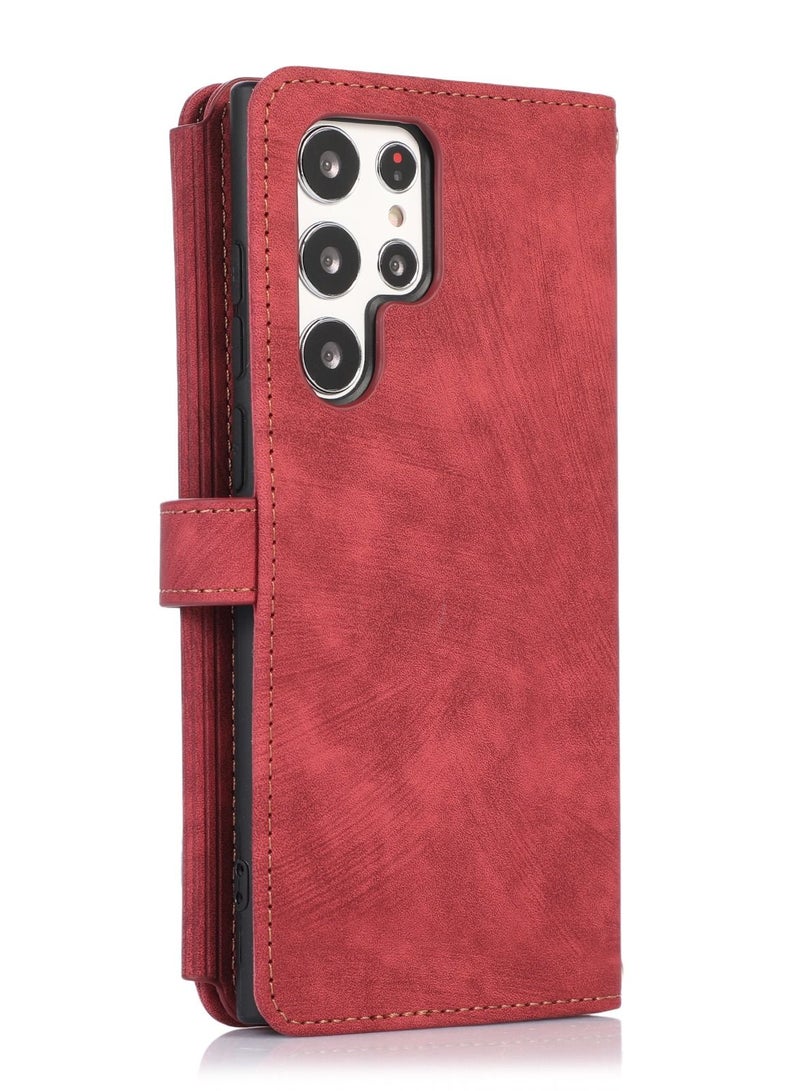 Suteni Zipped Flip Cover Card Slots Leather Phone Case for Samsung - Image 2