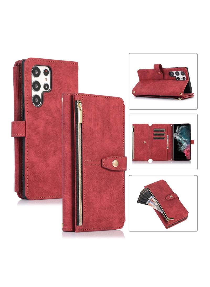 Suteni Zipped Flip Cover Card Slots Leather Phone Case for Samsung - Image 3