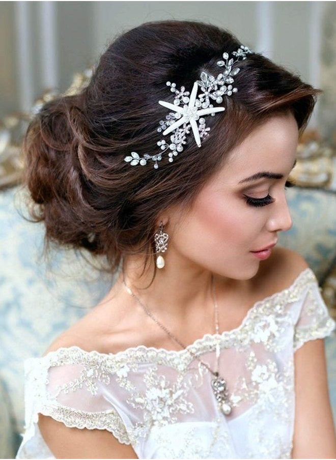 Unsutuo - Starfish Wedding Hair Vine Accessories Flower Silver Bridal Headpiece Pearl Wedding Crystal Headbands for Bride - Image 1
