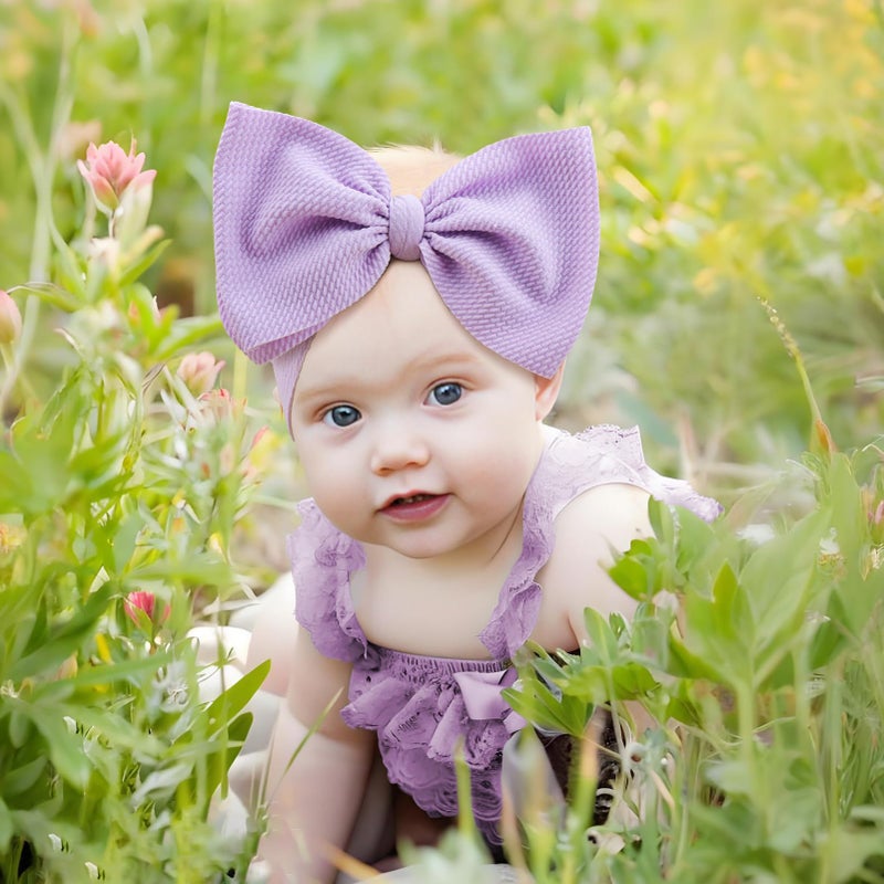ONENINEDREAM Super Durable Soft Knot Headbands with Hair Bows Infant Toddlers Kids Hair Accessories Violet Purple Headband for Newborn Baby Girls - Image 2