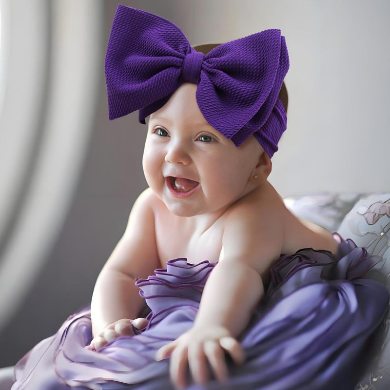 ONENINEDREAM Super Durable Soft Knot Headbands with Hair Bows Infant Toddlers Kids Hair Accessories Violet Purple Headband for Newborn Baby Girls - Image 3