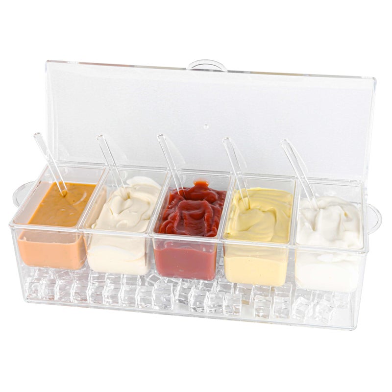 IVYHOME Ice Chilled 5 Compartment Condiment Server Caddy | Fruit Serving Tray | Condiment Pots with 5 Removable Dishes Over 2 Cup Capacity Each and Hinged Lid - Image 5