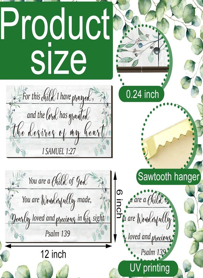 Yookeer يوكير، قطعتان من ديكورات الحائط الخشبية لغرفة الأطفال للبنات والأولاد والبنات، ديكور غرفة الأطفال، لوحة جدارية مسيحية، لافتة معلقة عليها اقتباس من الكتاب المقدس "هذا الطفل لقد صليت" للأطفال في المنزل، 12 × 6 بوصة (خضرة) - Image 3