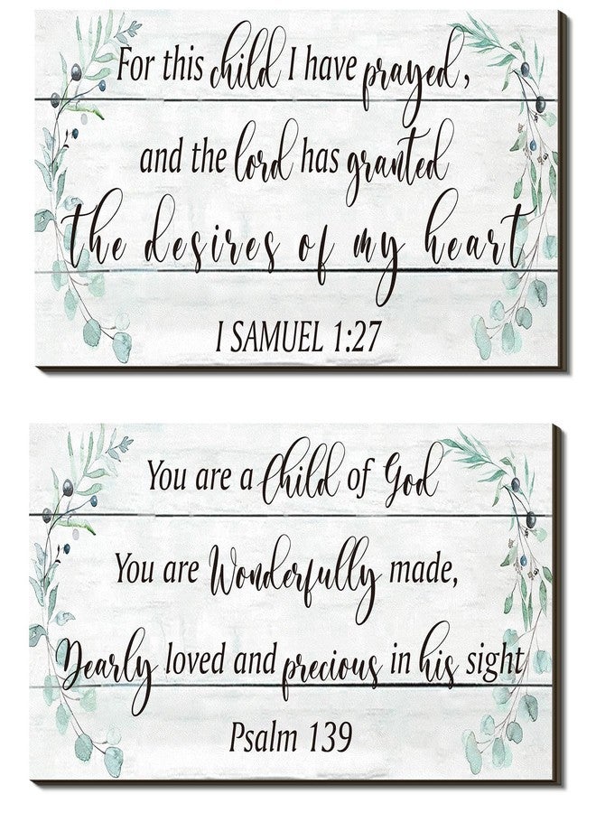 Yookeer يوكير، قطعتان من ديكورات الحائط الخشبية لغرفة الأطفال للبنات والأولاد والبنات، ديكور غرفة الأطفال، لوحة جدارية مسيحية، لافتة معلقة عليها اقتباس من الكتاب المقدس "هذا الطفل لقد صليت" للأطفال في المنزل، 12 × 6 بوصة (خضرة) - Image 1