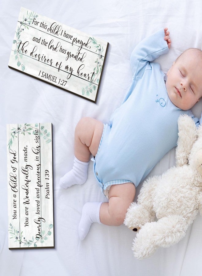 Yookeer يوكير، قطعتان من ديكورات الحائط الخشبية لغرفة الأطفال للبنات والأولاد والبنات، ديكور غرفة الأطفال، لوحة جدارية مسيحية، لافتة معلقة عليها اقتباس من الكتاب المقدس "هذا الطفل لقد صليت" للأطفال في المنزل، 12 × 6 بوصة (خضرة) - Image 4