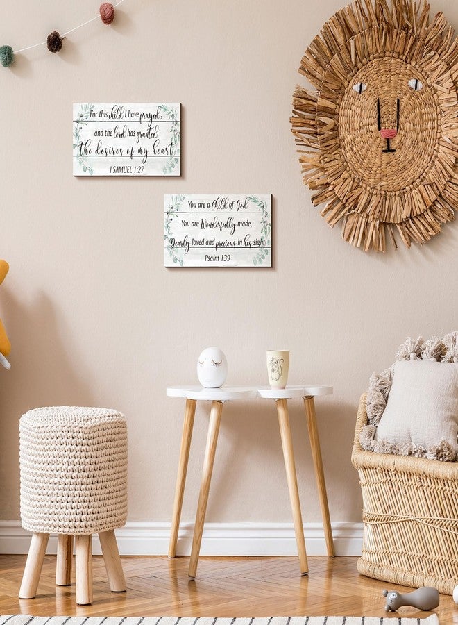 Yookeer يوكير، قطعتان من ديكورات الحائط الخشبية لغرفة الأطفال للبنات والأولاد والبنات، ديكور غرفة الأطفال، لوحة جدارية مسيحية، لافتة معلقة عليها اقتباس من الكتاب المقدس "هذا الطفل لقد صليت" للأطفال في المنزل، 12 × 6 بوصة (خضرة) - Image 2