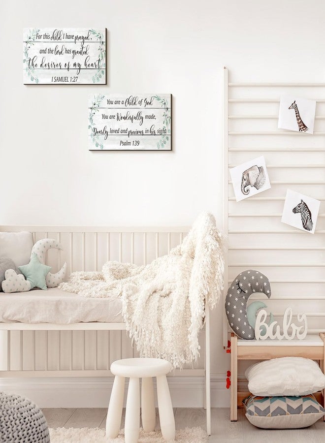 Yookeer يوكير، قطعتان من ديكورات الحائط الخشبية لغرفة الأطفال للبنات والأولاد والبنات، ديكور غرفة الأطفال، لوحة جدارية مسيحية، لافتة معلقة عليها اقتباس من الكتاب المقدس "هذا الطفل لقد صليت" للأطفال في المنزل، 12 × 6 بوصة (خضرة) - Image 5