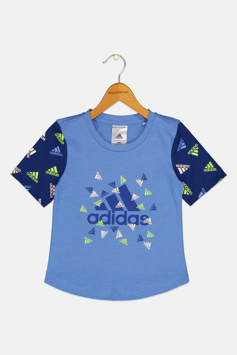 Adidas Kids Girl Sportswear Fit Short Sleeve Outdoor Top, Blue - Image 1
