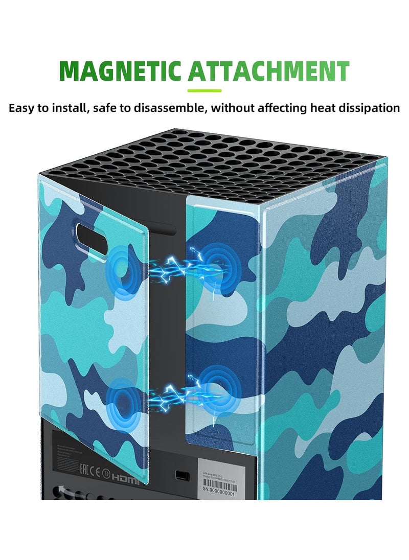 AOLION - Magnetic Smart Wraps for Xbox Series X Console, Full Protection Protective Cover Case for Xbox Series X Accessories with Premium PU Leather and Soft Inner Lining - Blue Camo - Image 1